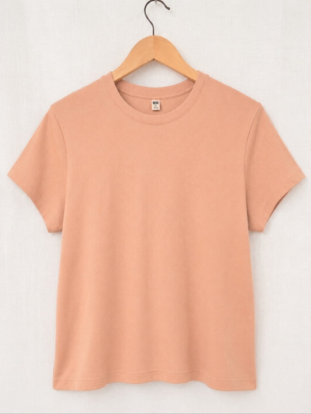 Uniqlo Blush Pink Ribbed Stretch Tee Pink Beige Minimalist Basic XL
